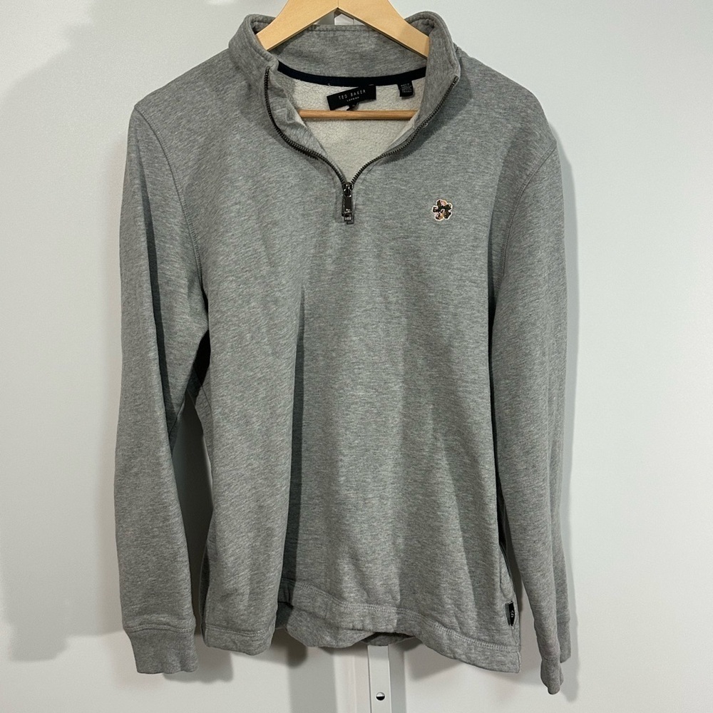 Ted Baker London Grey 1/4 Zip Pullover Sweatshirt – Size M (22” PTP)
